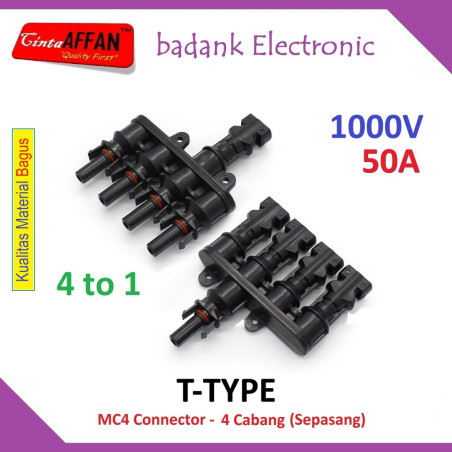 MC4 Cabang 4 (4-IN to 1-OUT) 4T T-Type 1000V Max 50A Solar Panel Surya